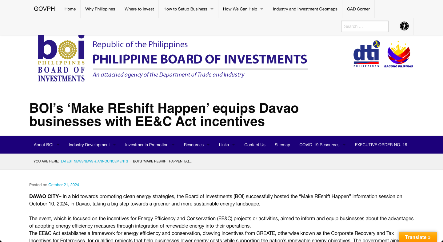 BOI news article on Davao businesses